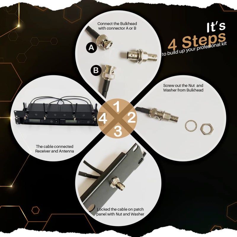 RhymKawa RS Premium BNC Coaxial Antenna Extension Cable Kit for Wireless Microphones - Noise-Shielded Copper Core Cables with Bulkhead Connectors (4-Pack) - Image 4